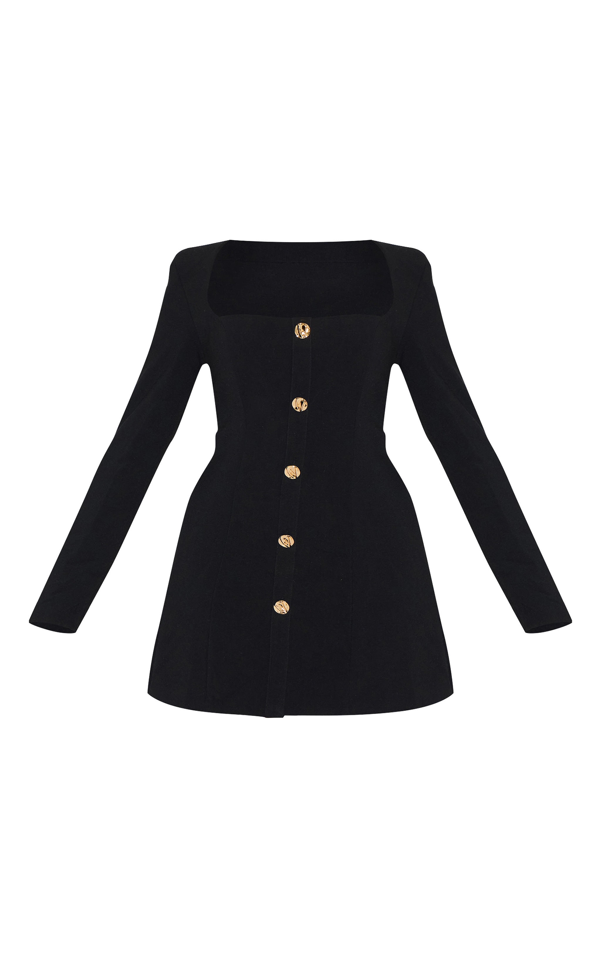 Shape Mini robe de tailleur noire à col carré et boutons martelés image 5