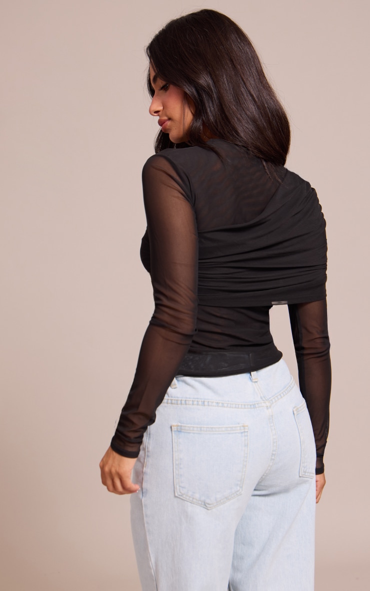 Petite Black Twist Front Detail Long Sleeve Top image 2