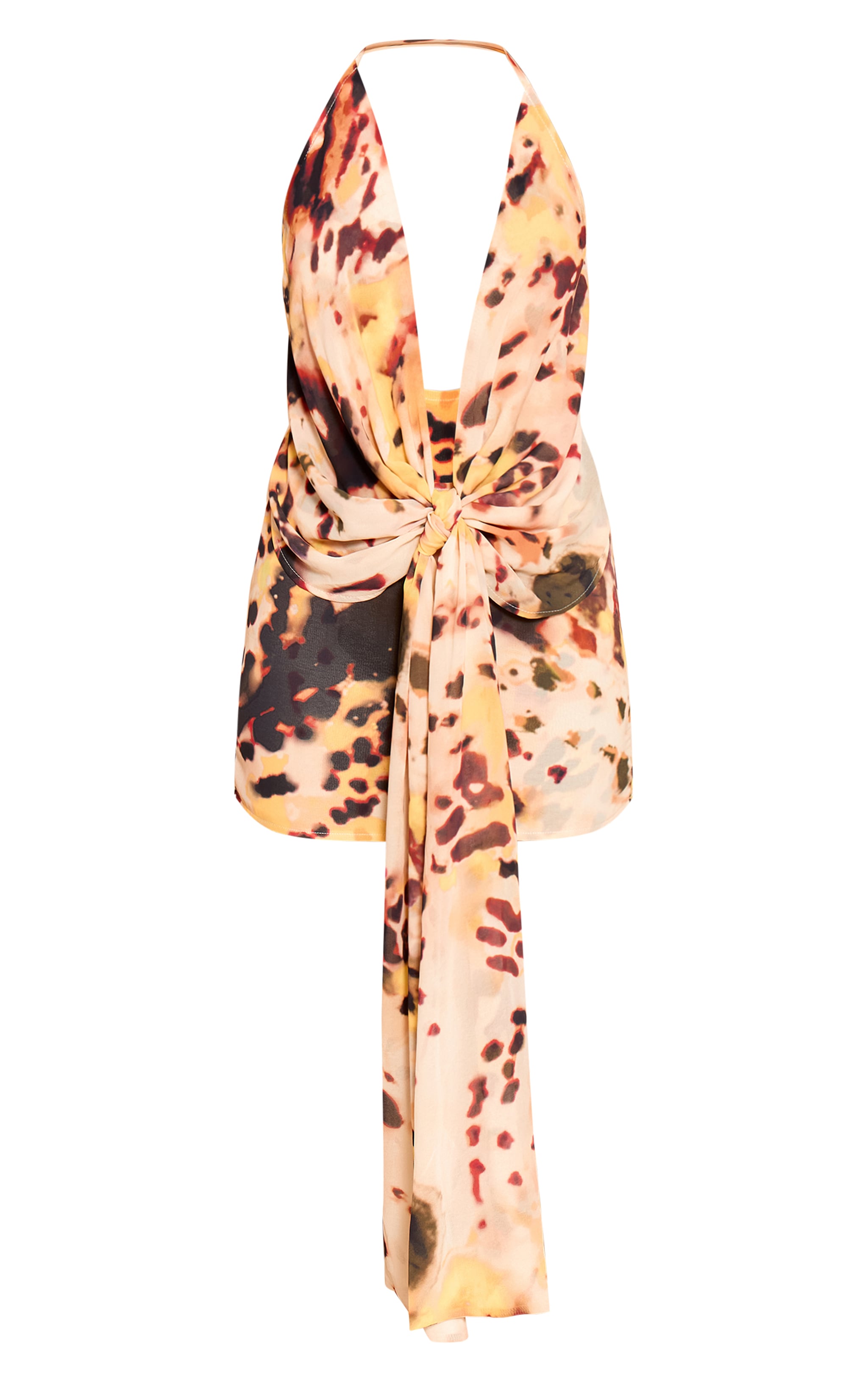 Multi Abstract Chiffon Draped Tie Detail Halter Neck Long Top image 5
