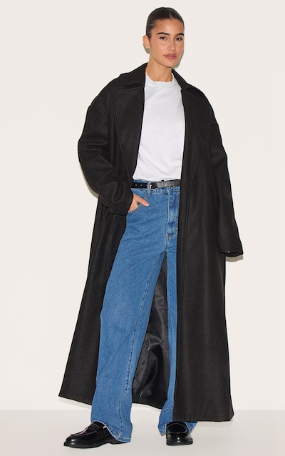 Manteau oversize en effet laine noir à épaules tombantes