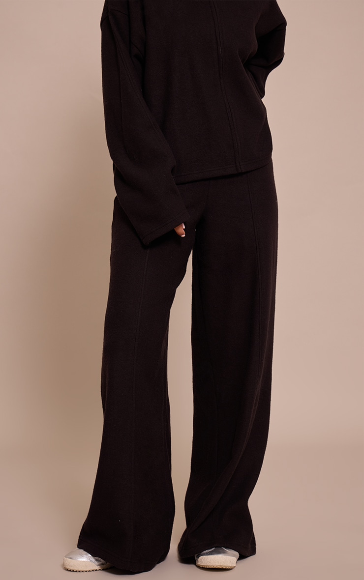 Petite Black Soft Touch Pintuck Wide Leg Sweatpants image 2