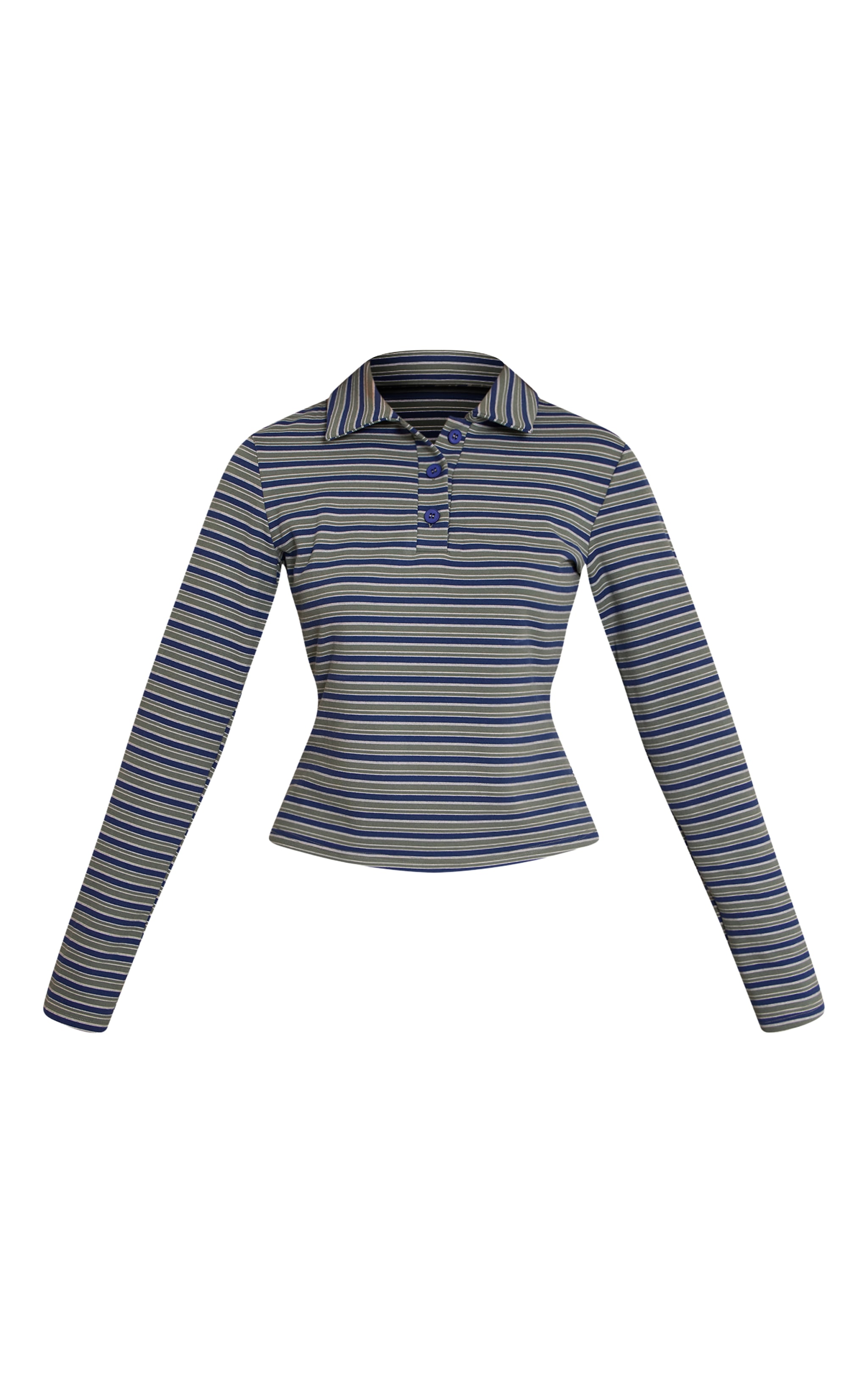 Green Soft Fleece Pinstripe Collar Detail Long Sleeve Top  image 5