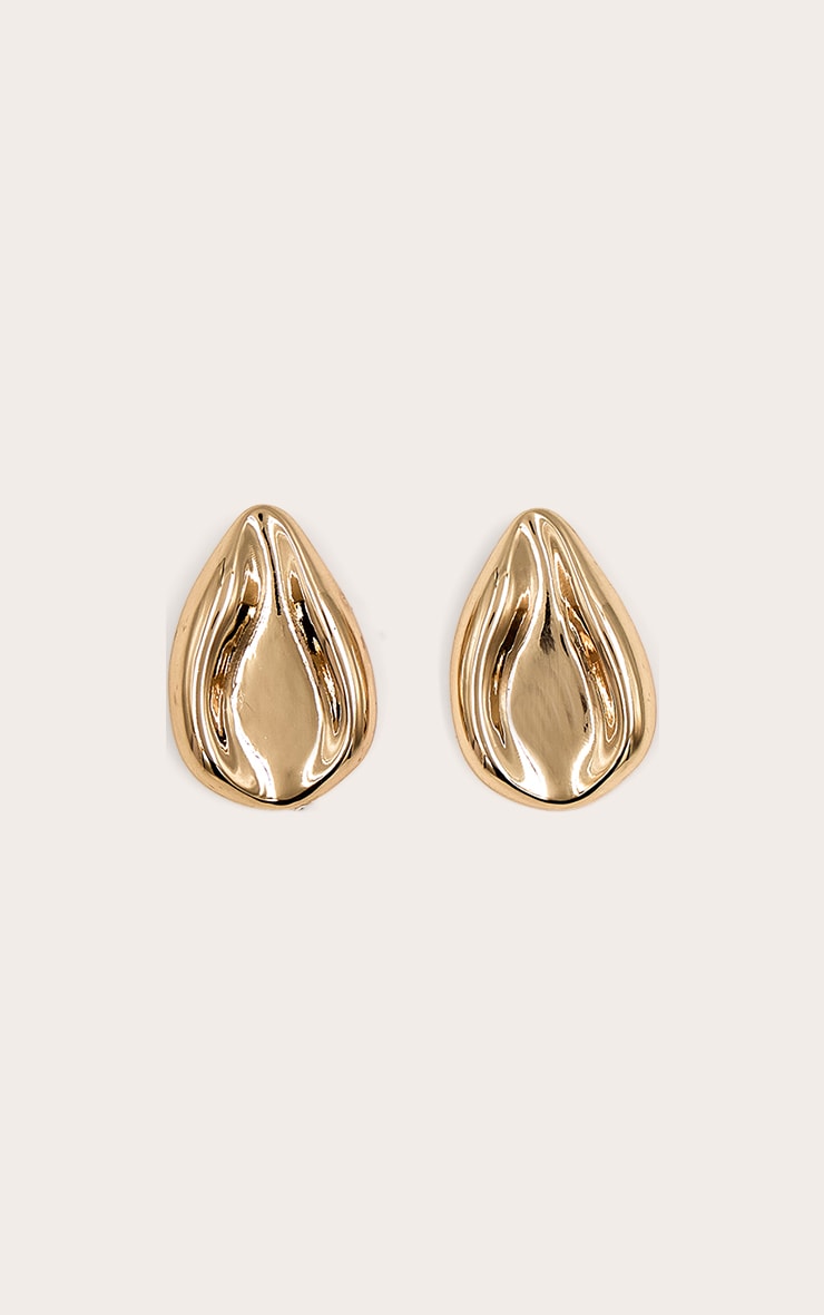 Gold Sculpted Tear Drop Oversized Stud Earrings image 3
