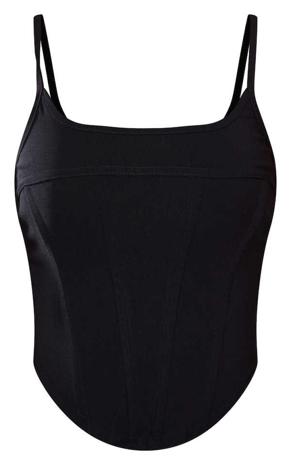 Black Stretch Woven Corset Top image 5