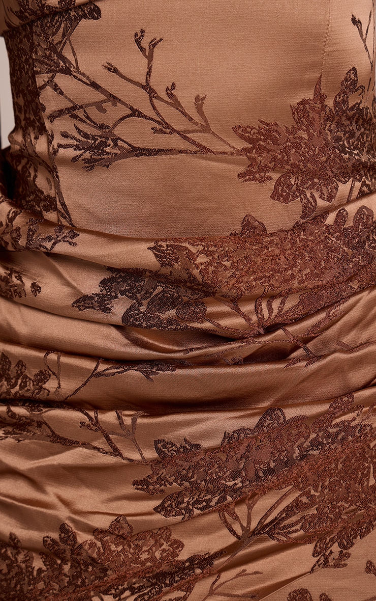 Gold Jacquard Boat Neck Flute Sleeve Mini Dress image 4