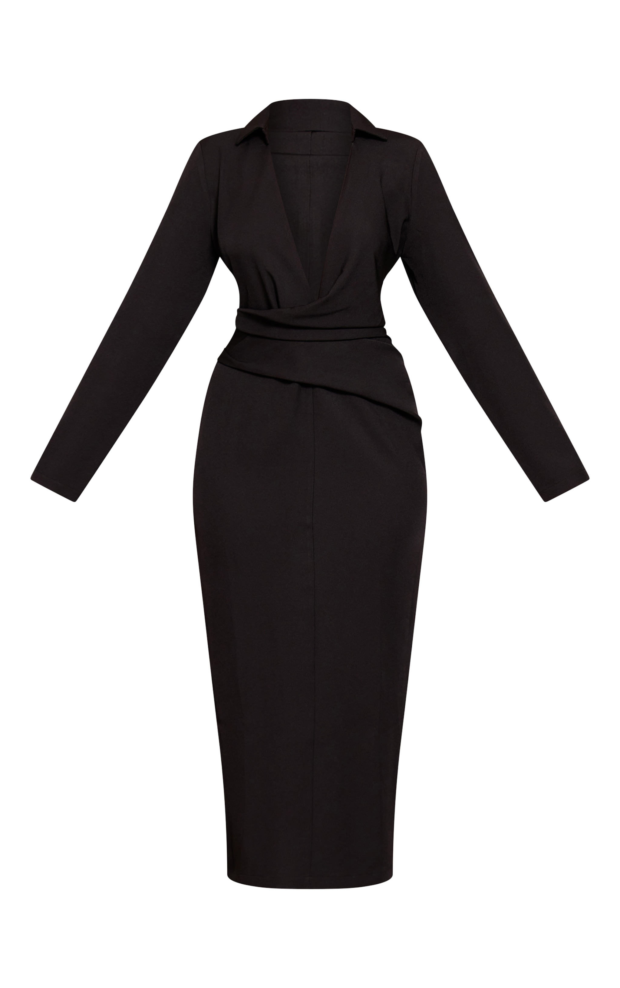 Black Woven Wrap Detail Long Sleeve  Maxi Dress image 5