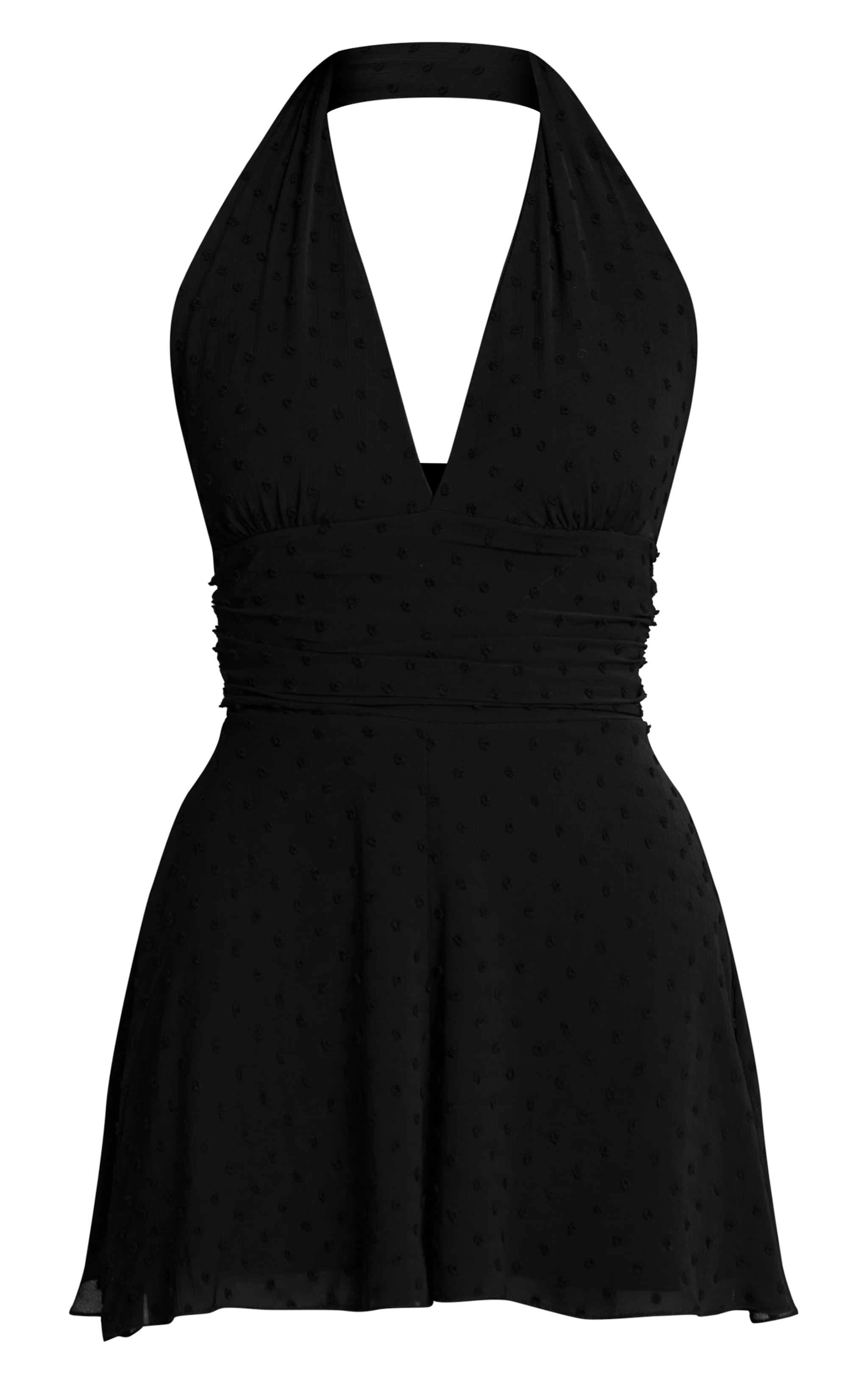 Black Textured V Neck Romper image 5