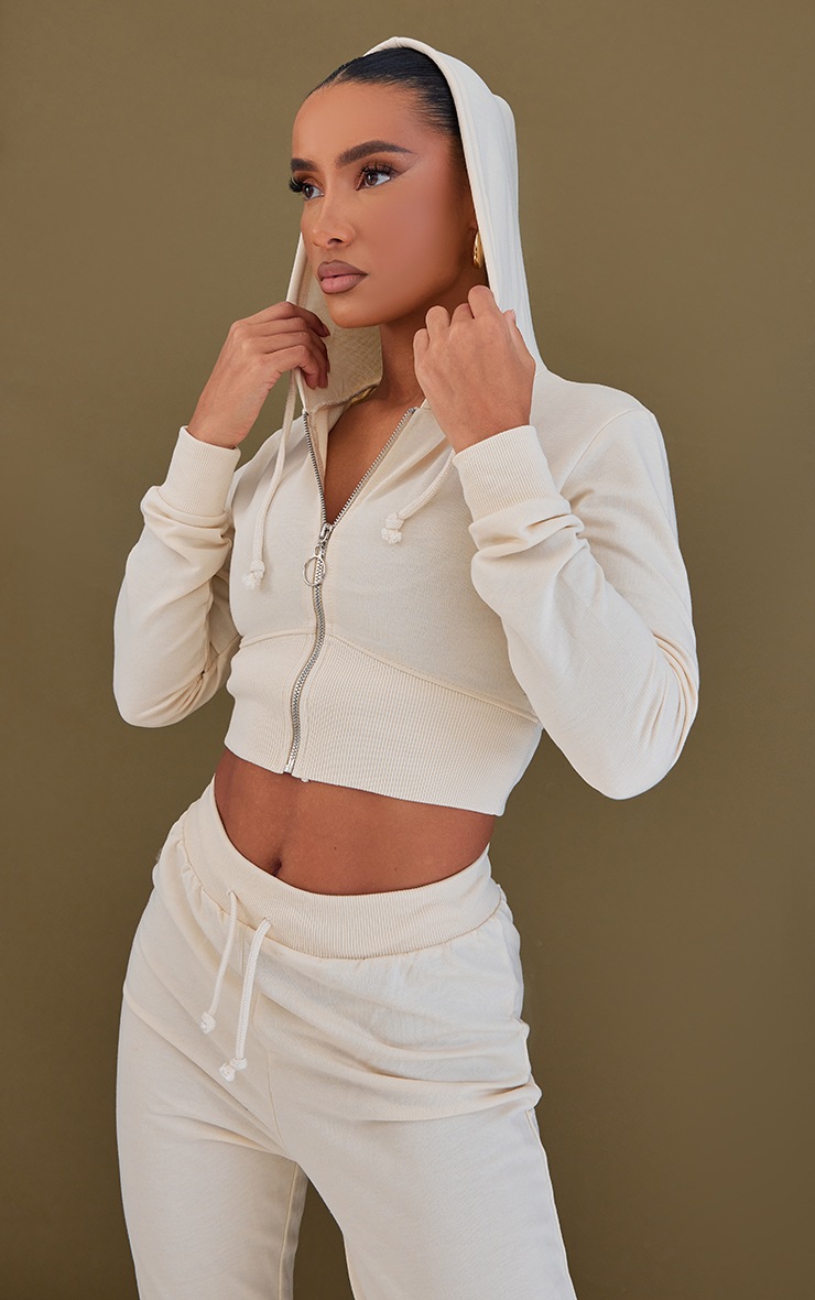 Beige Zip Up Bustier Hoodie PrettyLittleThing QA