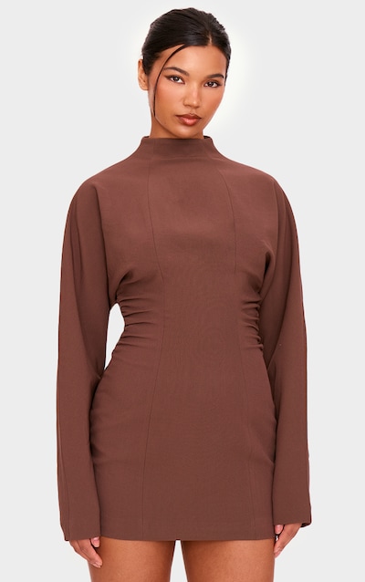 PLT Label Chocolate Batwing Sleeved Pleated Bodycon Dress