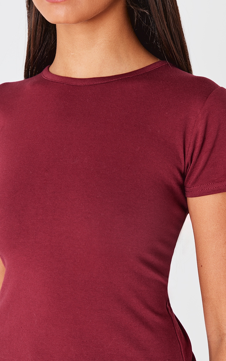 Burgundy Cotton Crew Neck Fitted T Shirt image 4