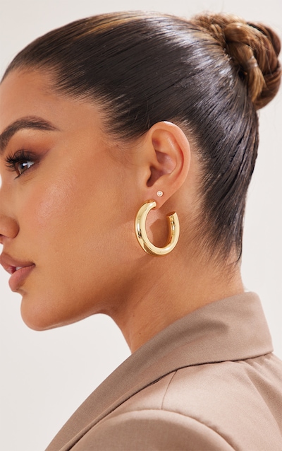 Real Gold Plated Tubular Hoop Earrings