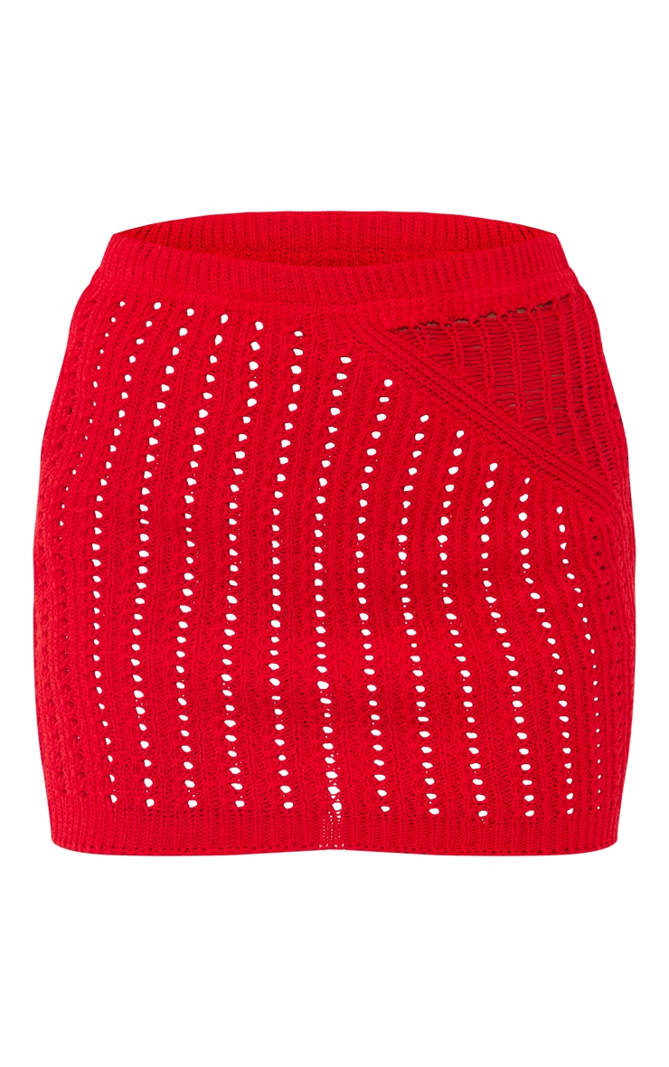 Jupe en maille crochet rouge détail ajouré sur la taille image 6