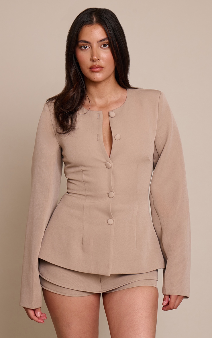 Jupe-short de tailleur tissée taupe image 4