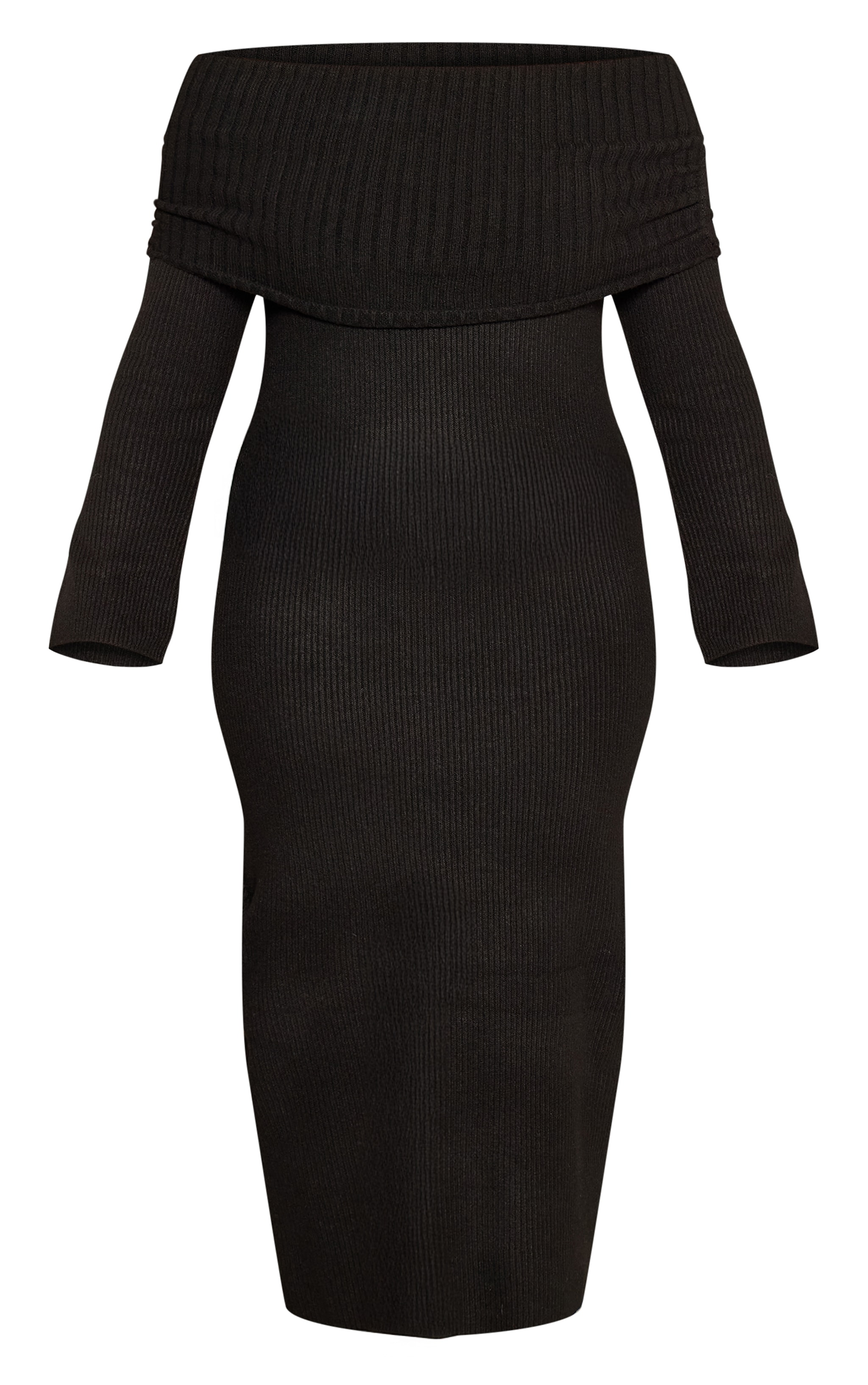 Plus Black Foldover Bardot Knitted Sweater Dress image 5