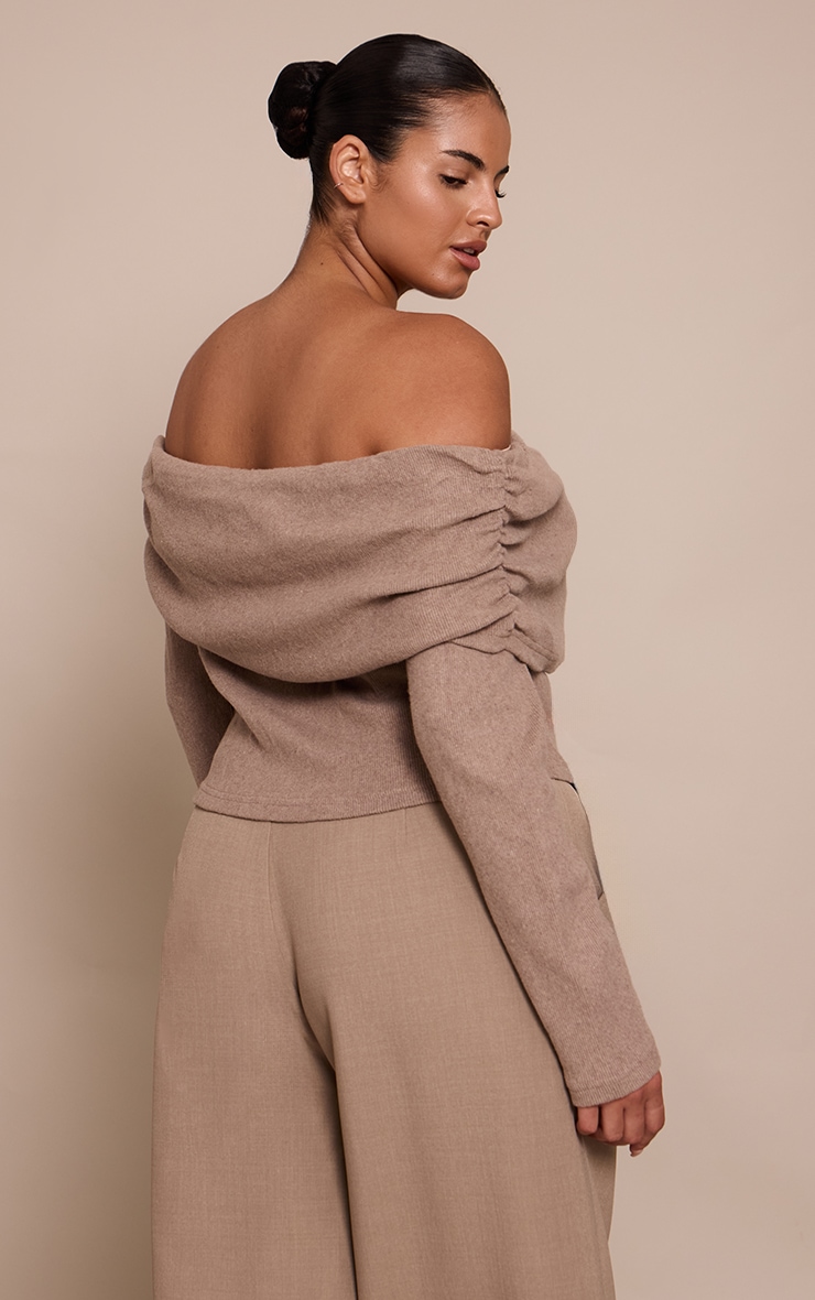 Plus Oatmeal Soft Touch Rib Off The Shoulder Long Sleeve Top image 2