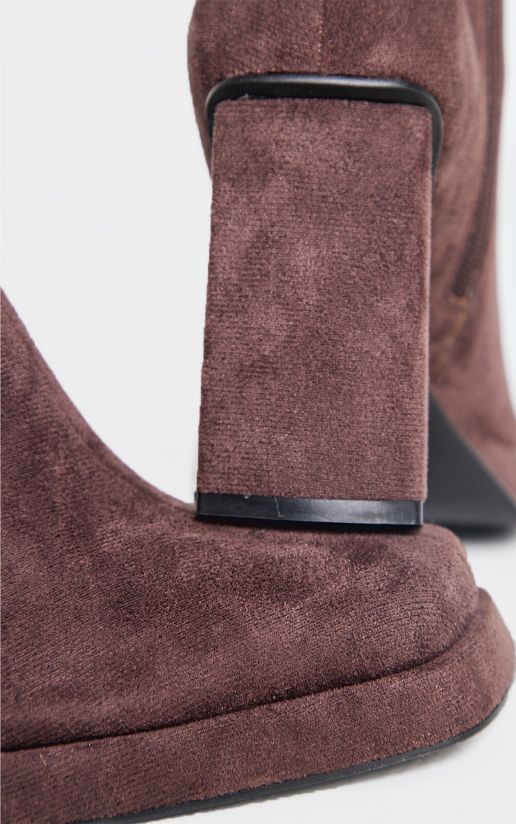 Chocolate Faux Suede Square Toe High Block Heel Knee High Boots image 4