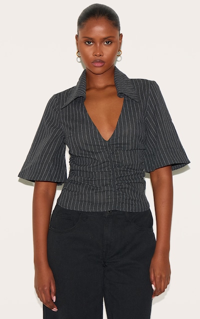Charcoal Pinstripe Fitted Boxy Sleeve Shirt