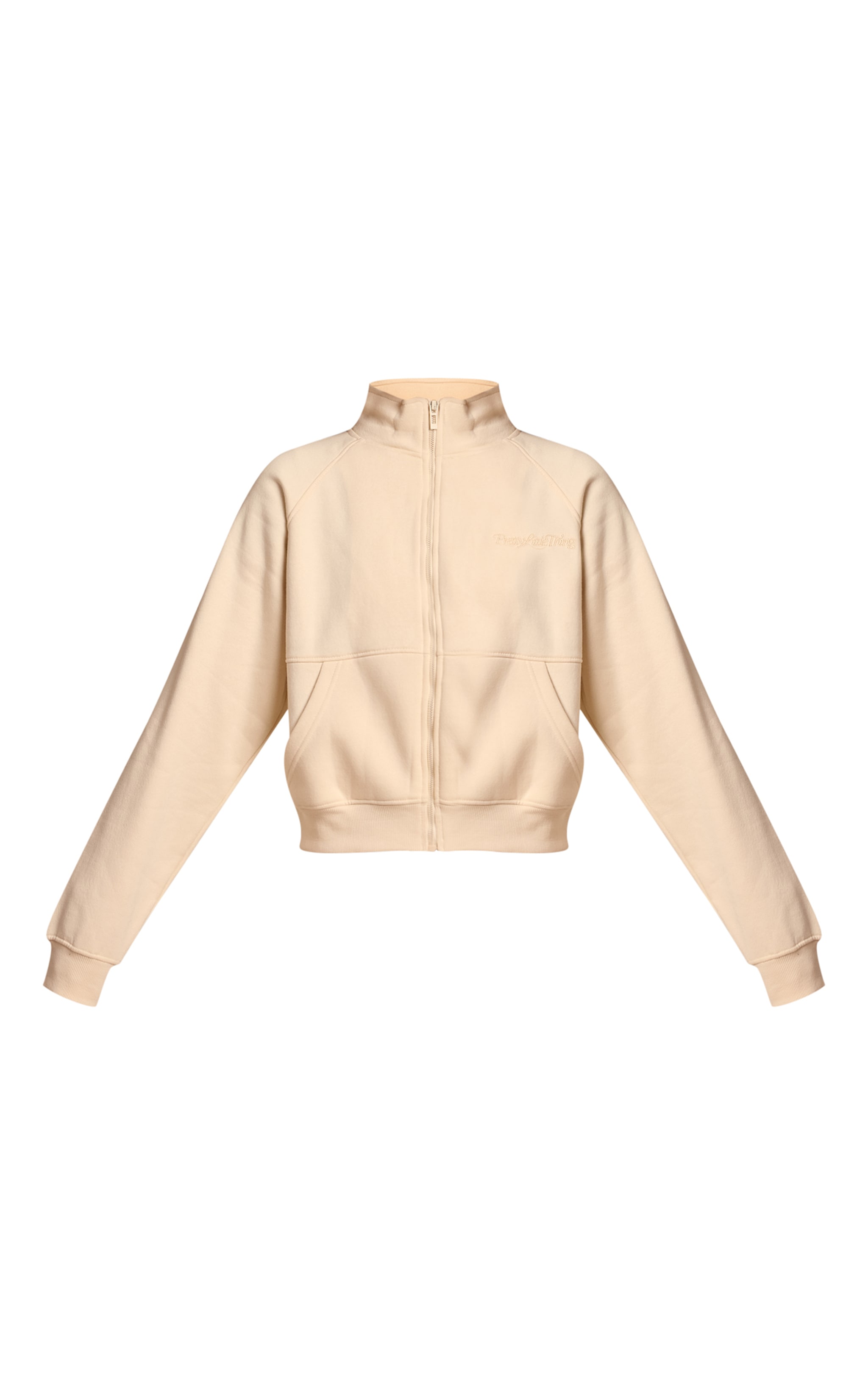 Cream Seam Detail Zip Up Fleeceback Jacket image 5