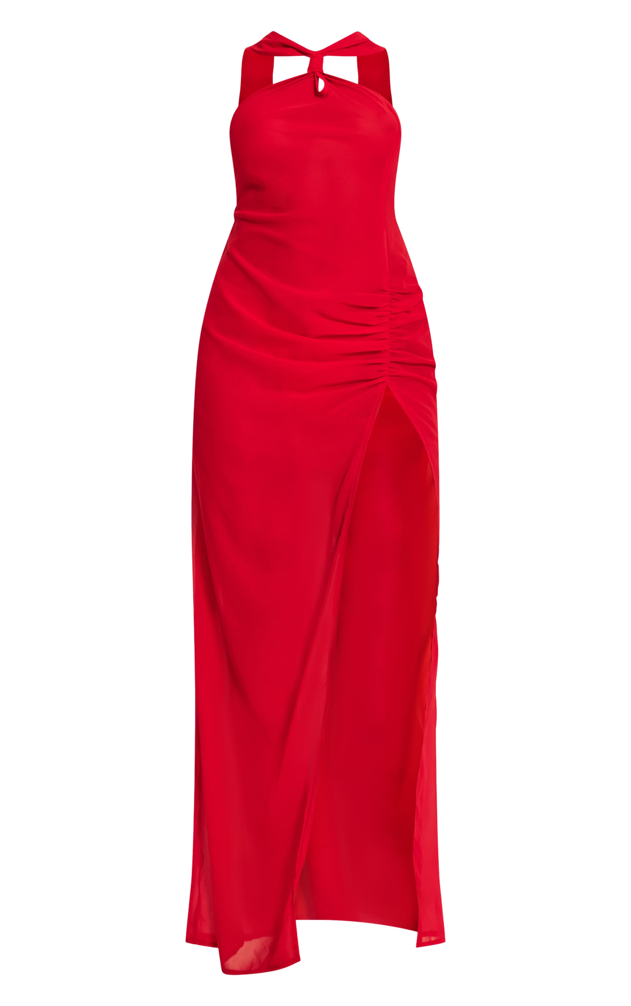 Red Halter Neck Chiffon Maxi Beach Dress image 5