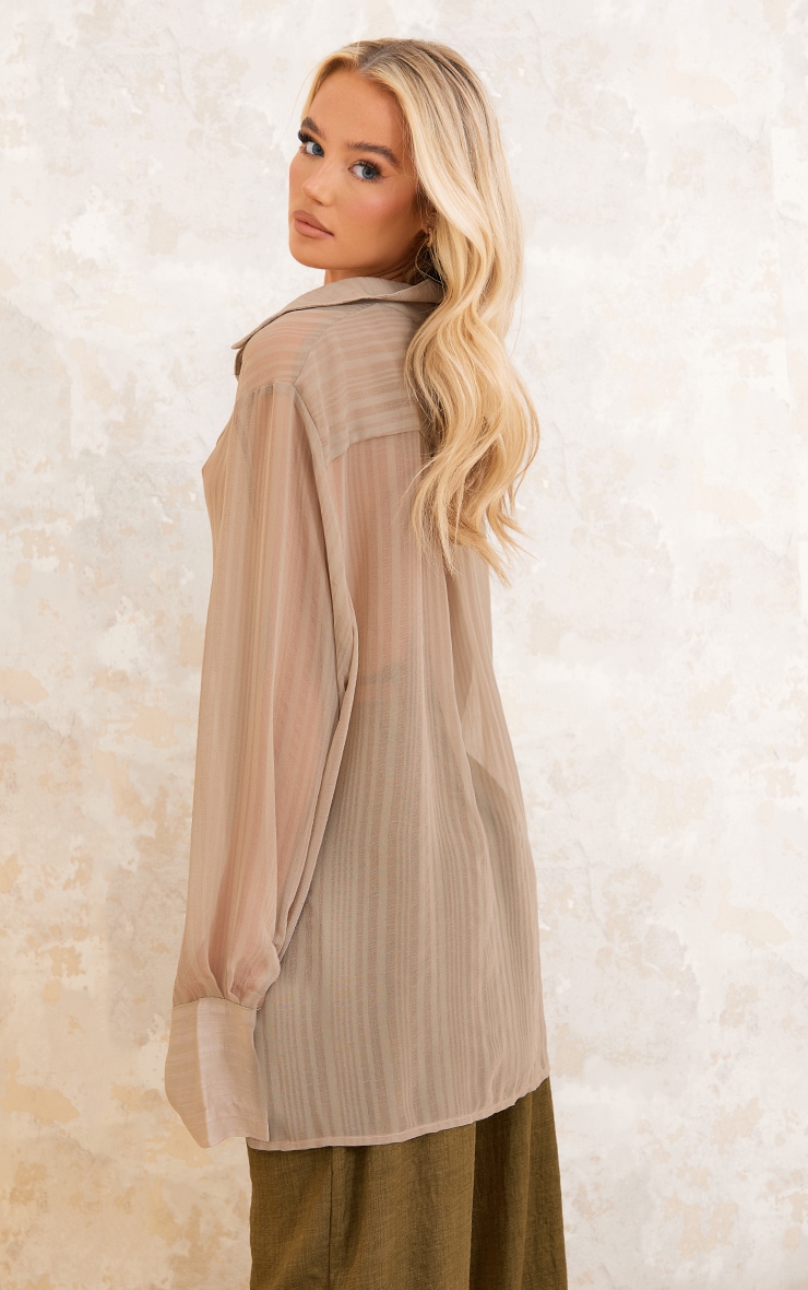 Taupe Textured Stripe Woven Oversized Shirt image 2