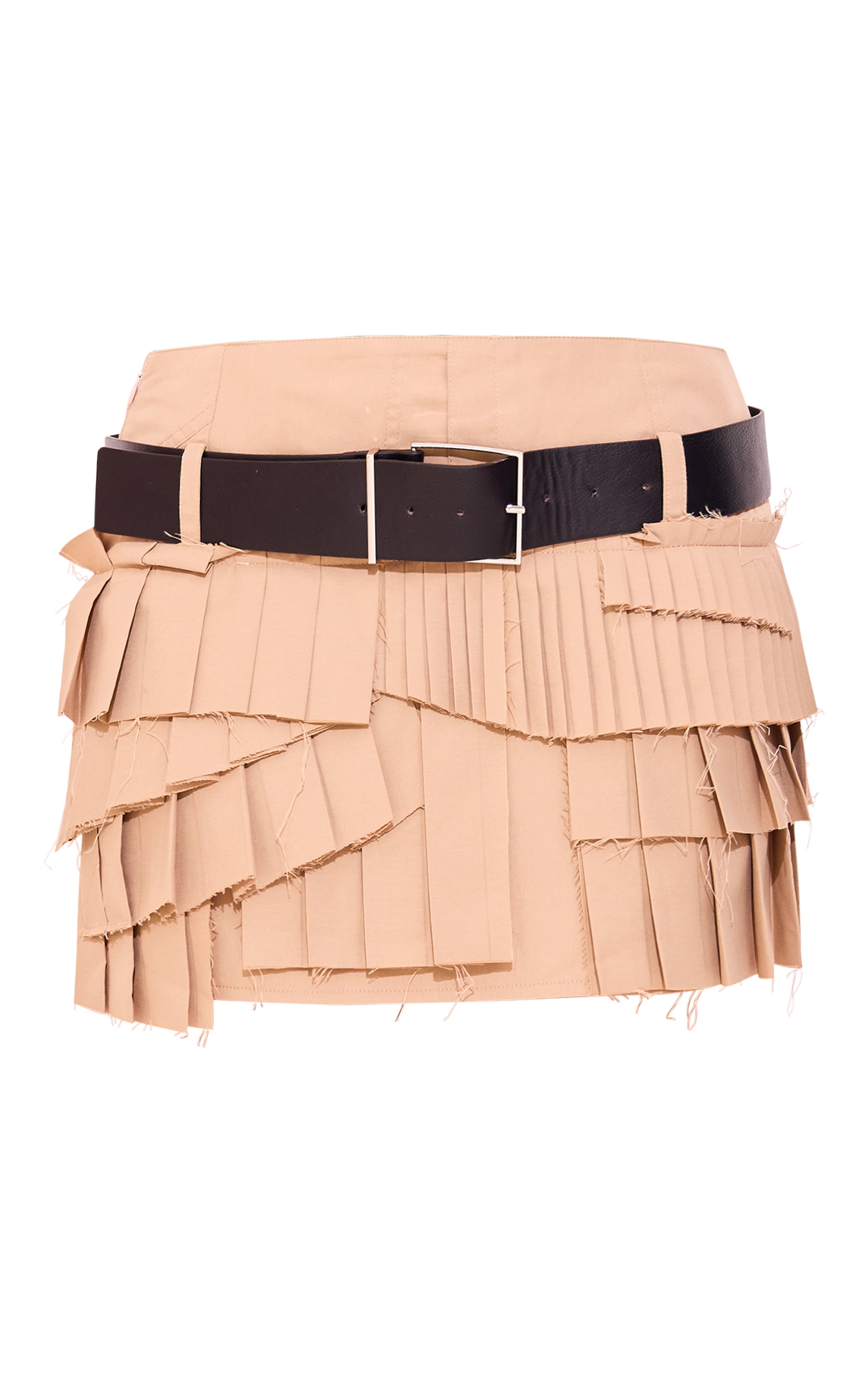 Petite Stone Pleated Asymmetric Belted Mini Skirt image 6