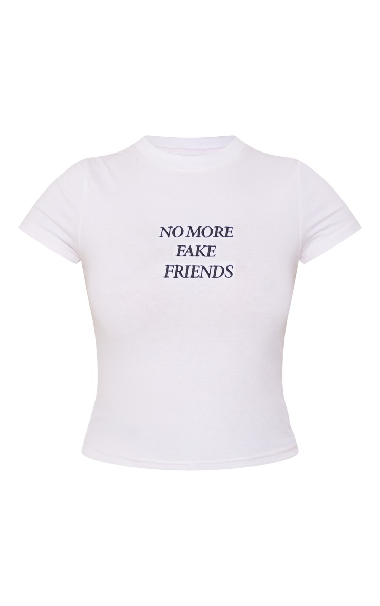 T-shirt long ajusté blanc à slogan "Fake Friend" brodé image 5