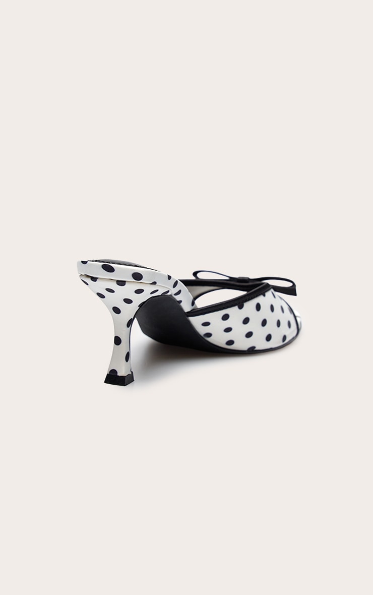 White Polka Dot Bow Kitten Heel Mule image 4