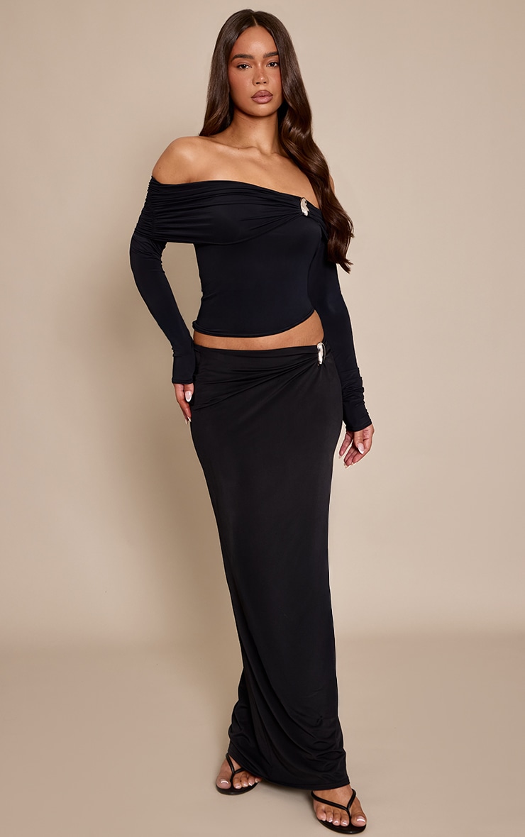 Black Matte Sculpt Trim Detail Maxi Skirt  image 1