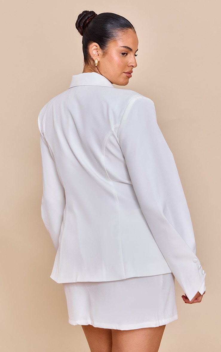 Plus White Woven Cinched Waist Fitted Blazer image 2