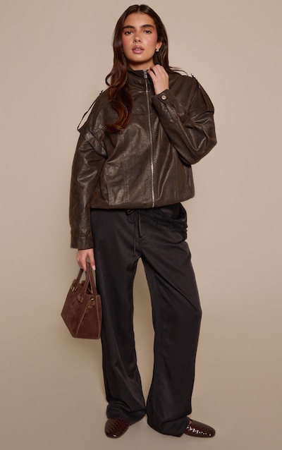 Black Woven Tie Waist Detail Wide Leg Trousers