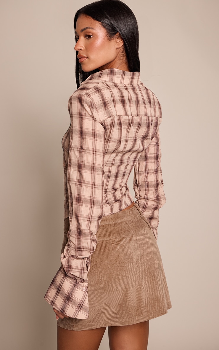 Tall Brown Corduroy Double Waistband Mini Skirt image 3