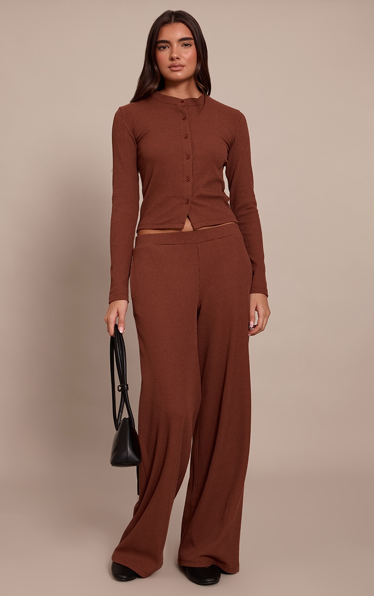 Chocolate Rib Long Sleeve Button Up Fitted Cardigan  image 3