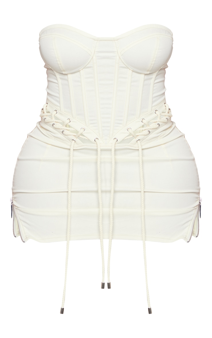 Shape Cream Denim Look Rope Detail Lace Up Corset Bodycon Dress image 5