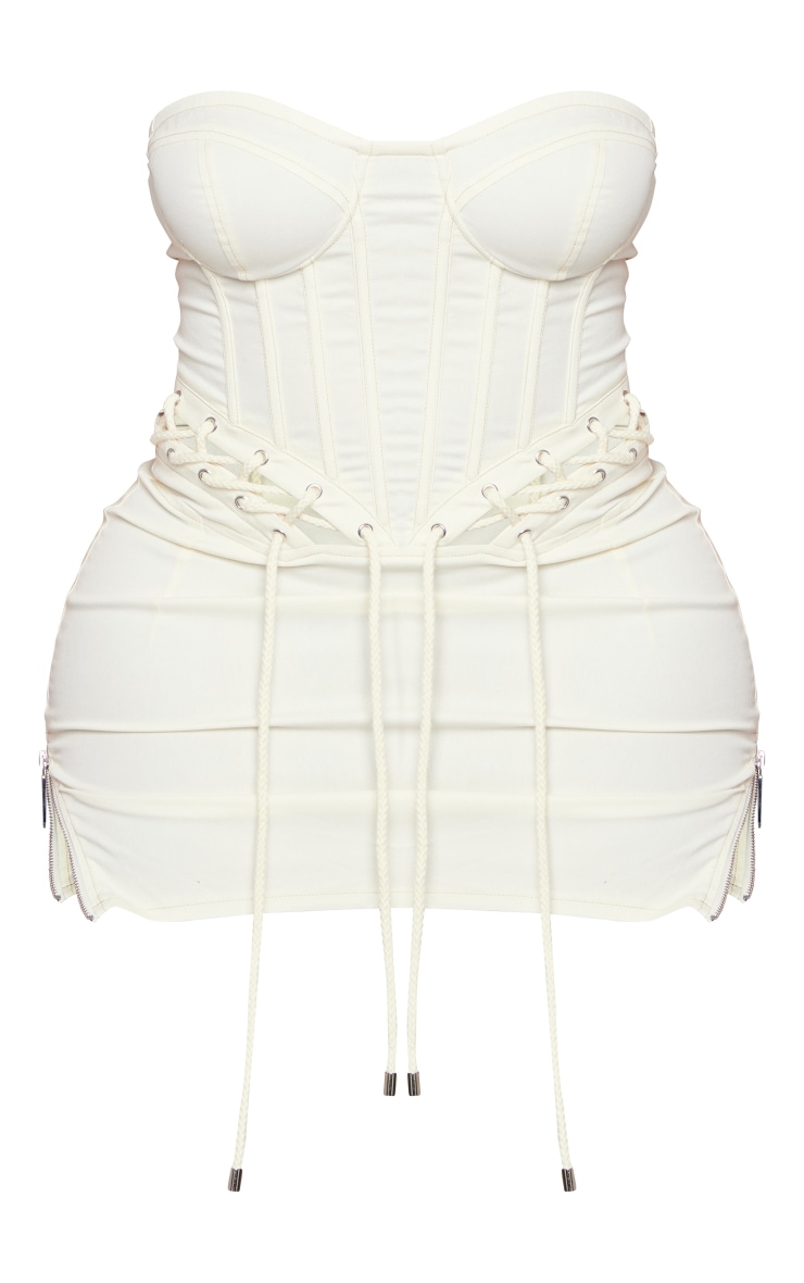 Shape Cream Denim Look Rope Detail Lace Up Corset Bodycon Dress image 5