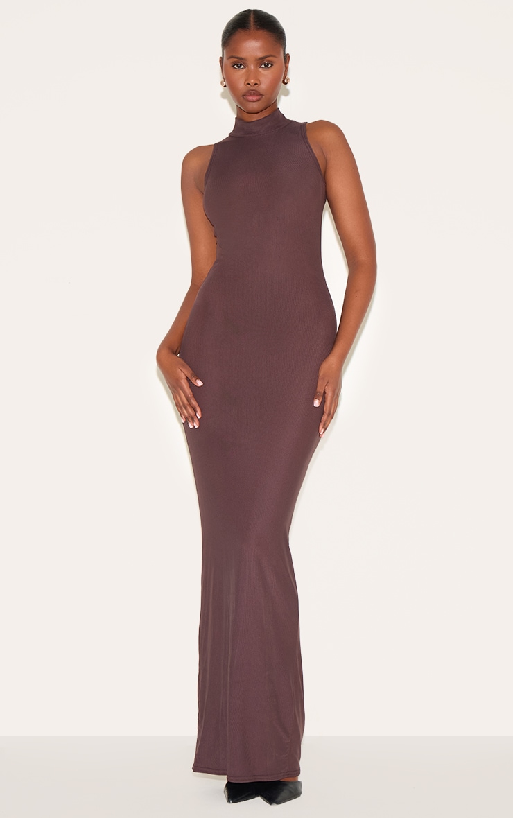 Robe longue en mesh doublé chocolat froncée image 1