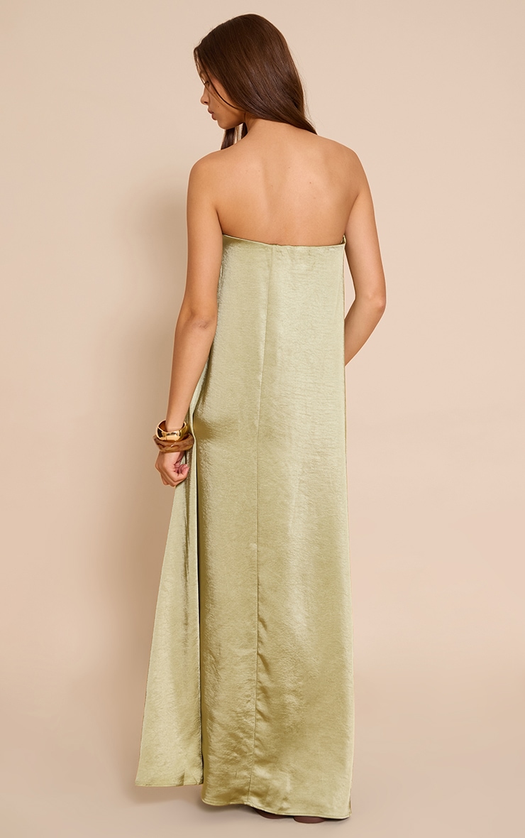 Green Textured Satin Bandeau Column Dress image 2