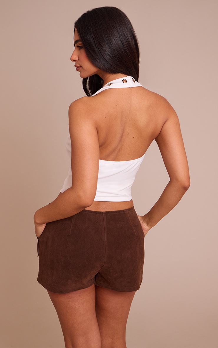 Petite White Halterneck Eyelet Detail Long Top image 2