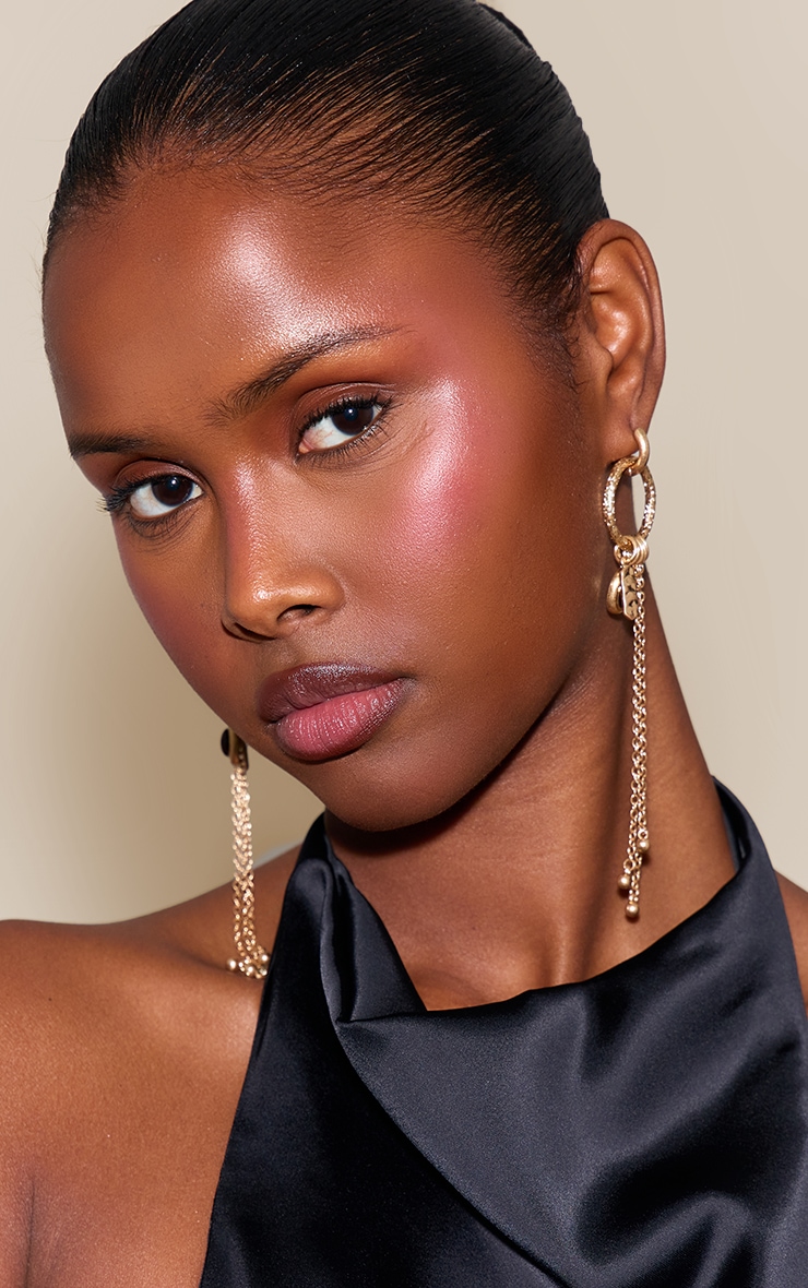 Gold Ring Drape Chain Detail Statement Earrings image 1