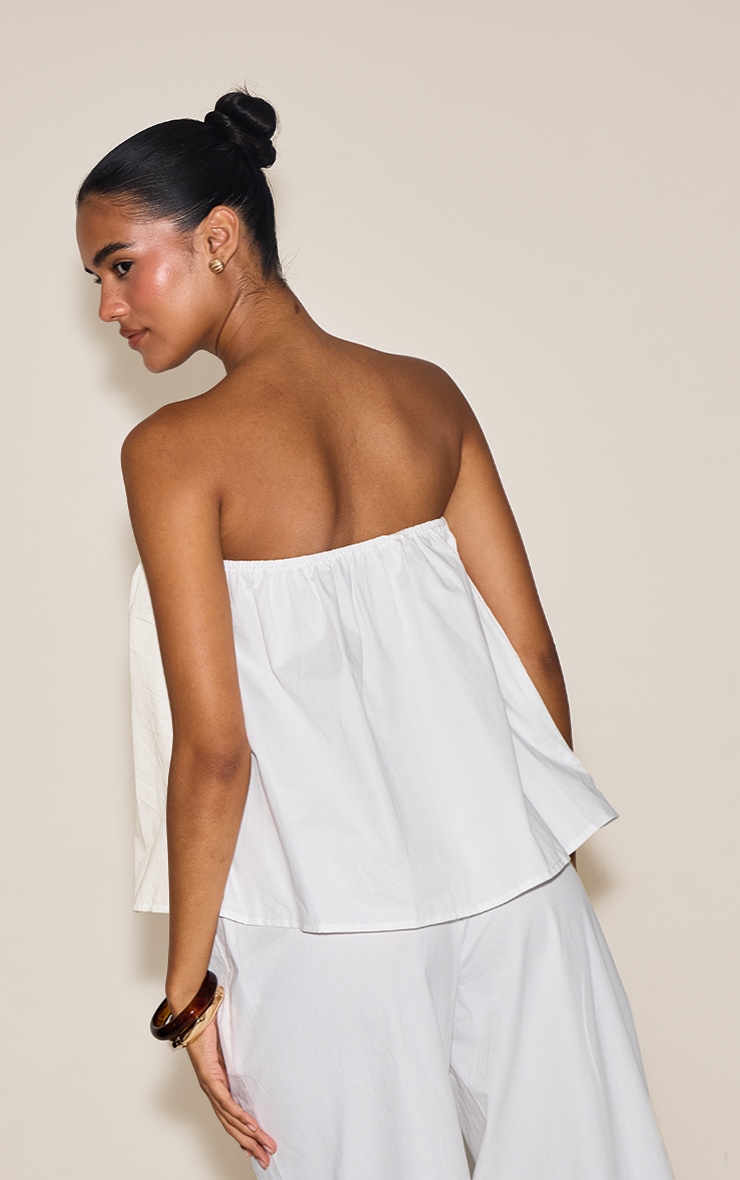 Cream Cotton Woven Ruched Floaty Bandeau Top image 2