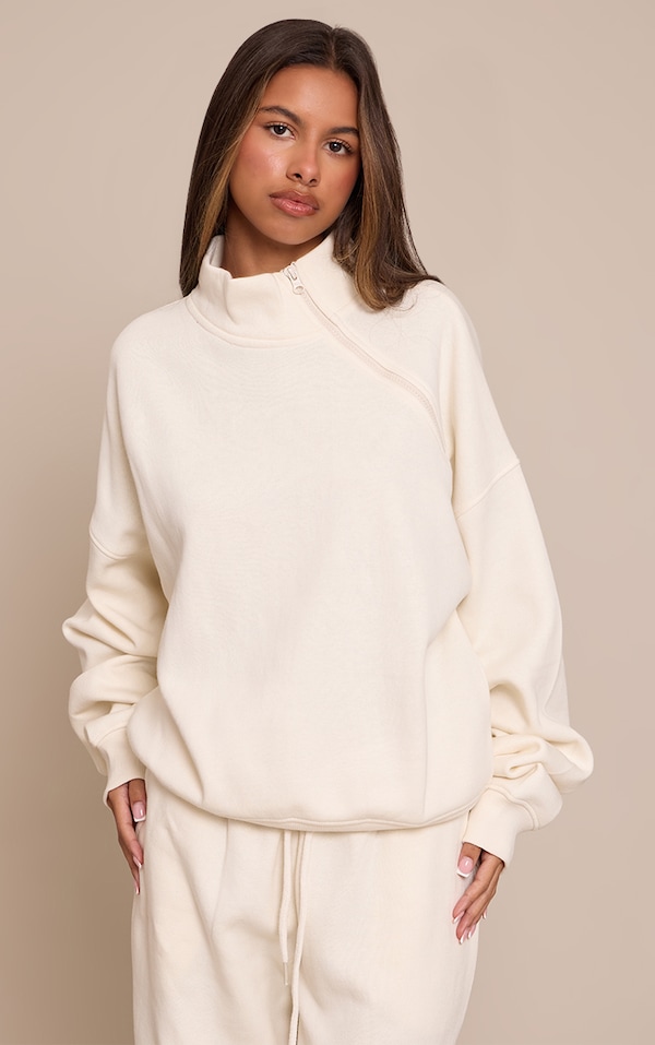 Petite Cream Funnel Neck Side Zip Sweatshirt