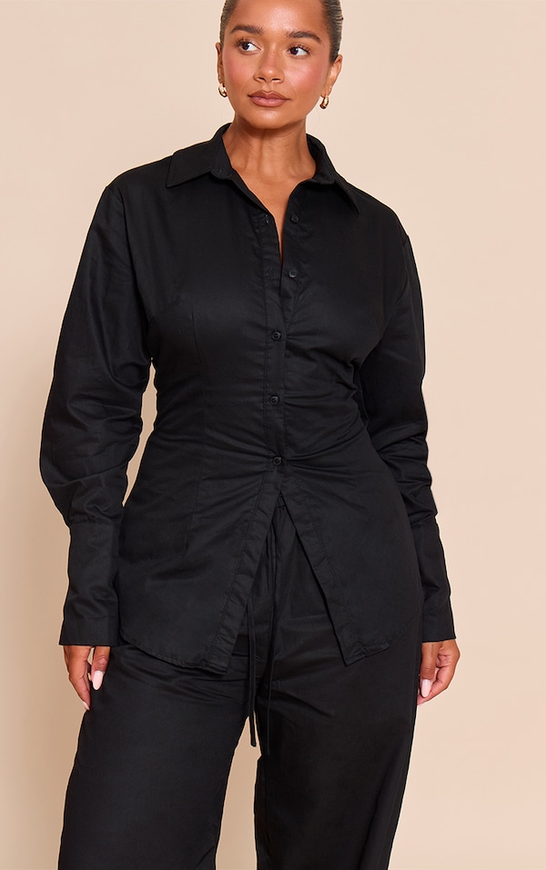 Shape black Lace Up Cinched Back Button Front Shirt