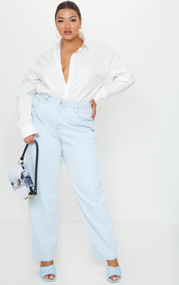Plus White Button Cotton Oversized Shirt