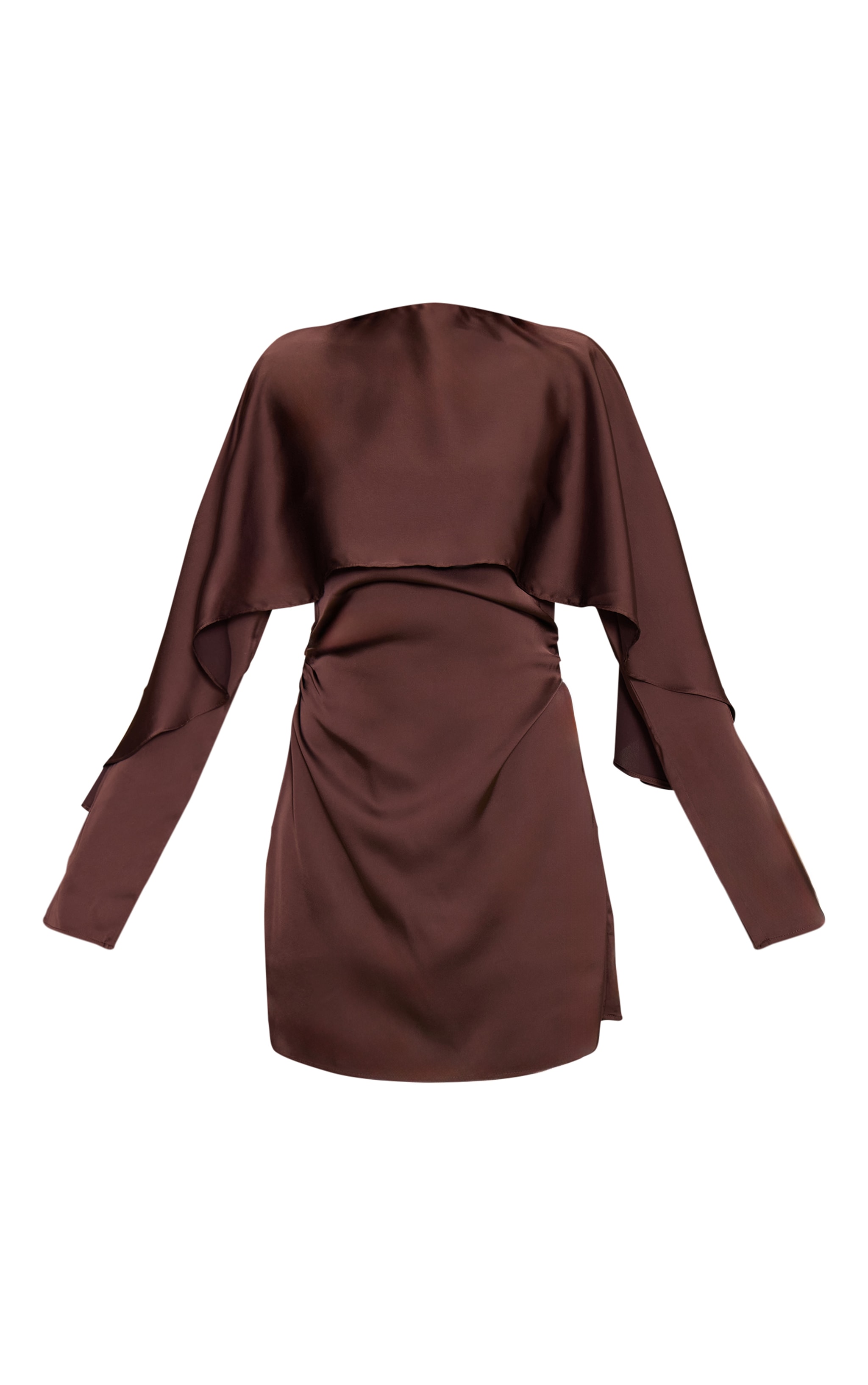 Dark Chocolate Satin Overlay Cape Detail Bodycon Dress image 5