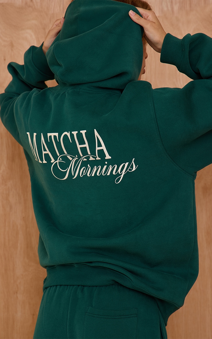 Hoodie pullover oversize en coton polaire vert imprimé "Matcha Mornings" image 4