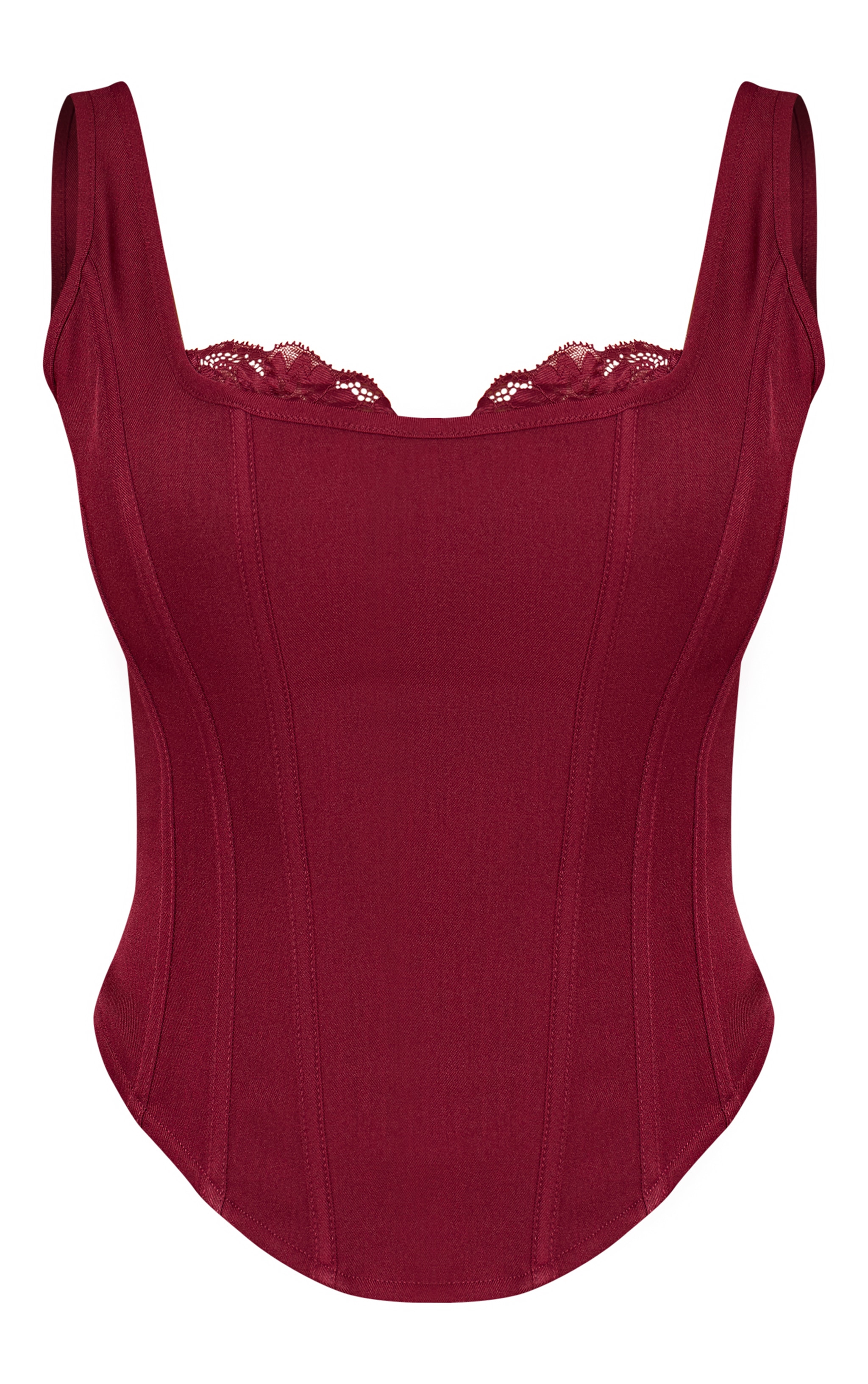 Shape Burgundy Square Neck Lace Trim Longline Corset Top image 5