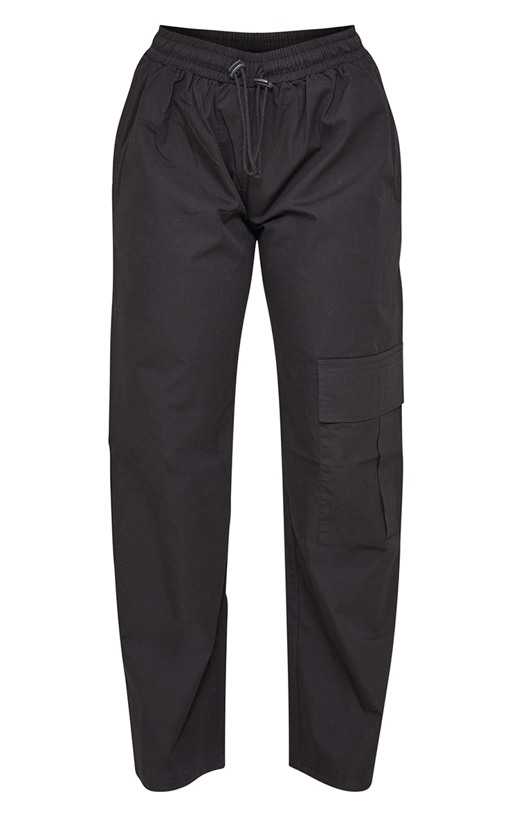 Petite Black Low Rise Toggle Detail Straight Leg Cargo Trousers image 5
