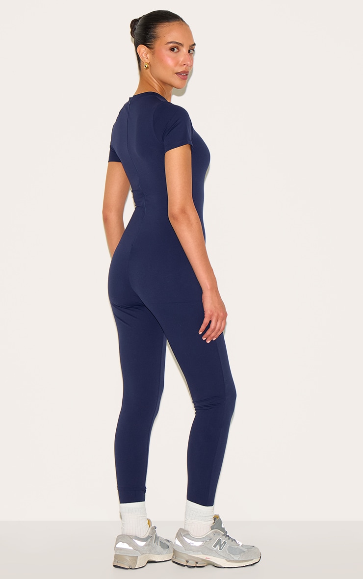 Petite Navy Short Sleeve Sculp Unitard image 2