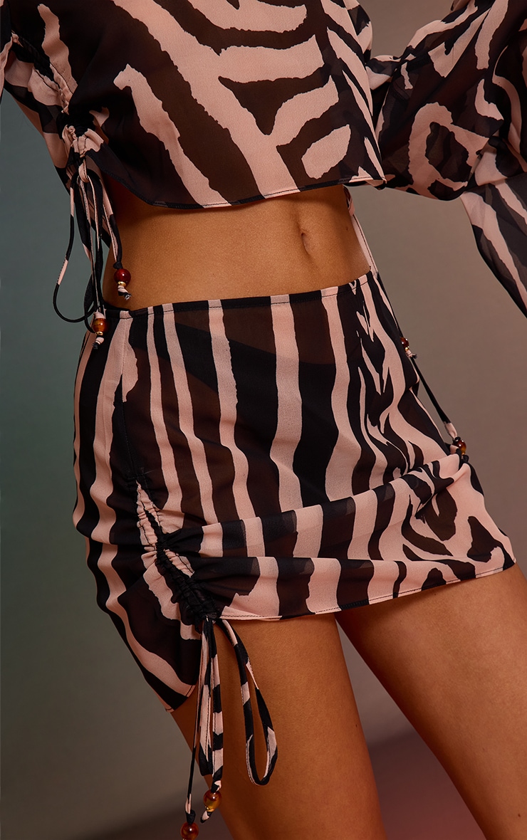 Monochrome Zebra Print Bead Trim Chiffon Beach Skirt image 4