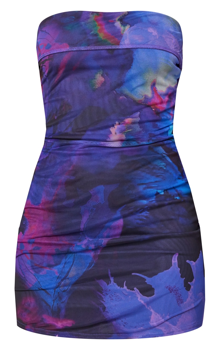 Robe moulante mesh imprimé Renaissance multicolore à col bénitier