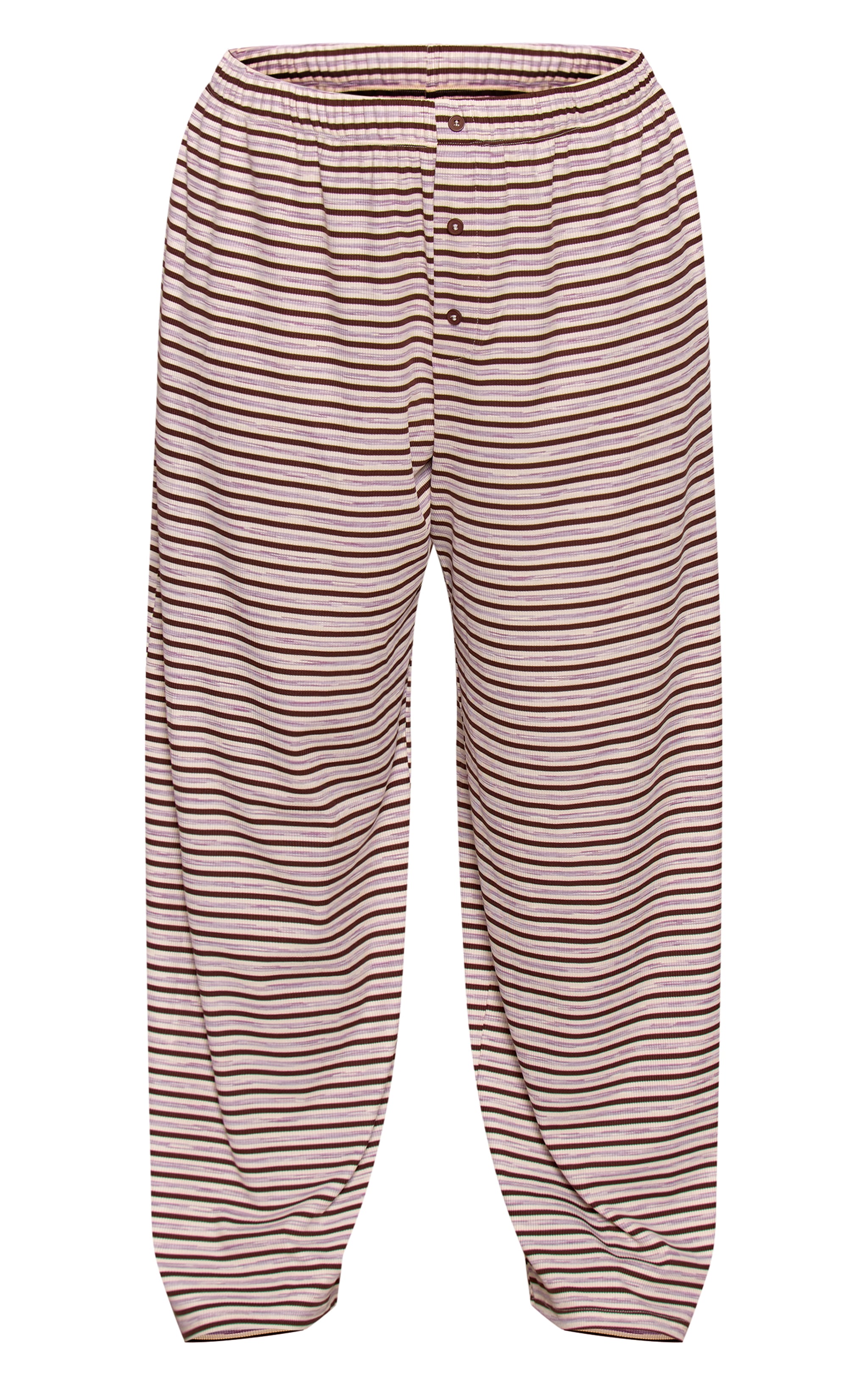 Plus Dark Brown Stripe Soft Rib Relaxed Elasticated Pants image 5